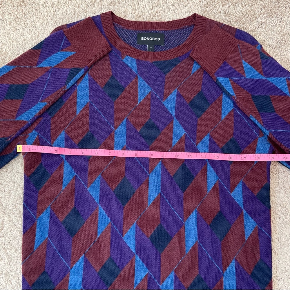 Bonobos Men’s Geometric Patterned Extra Fine Merino Wool Crewneck Sweater Small - Picture 10 of 15